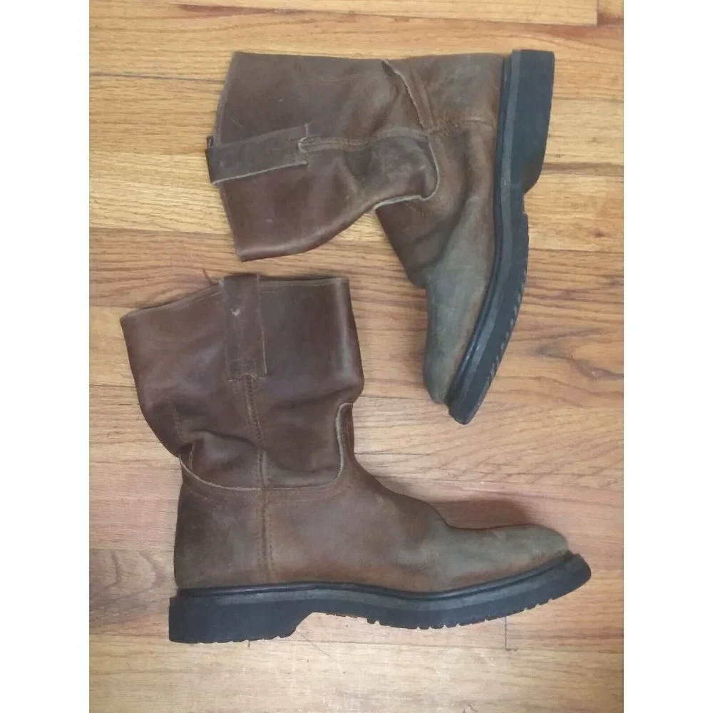 VTG ACM industrial work boots Brown Mens Sz 7 COWHIDE LEATHER Stitched WELT EUC